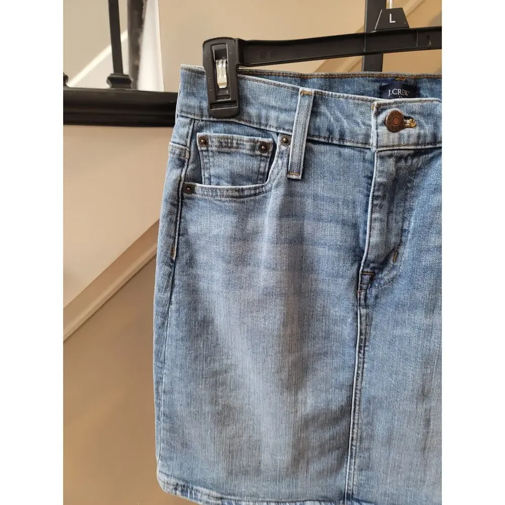 J. Crew Mini Skirt Women's Size 00 Blue Demin Faded Wash 5-Pockets Stretch